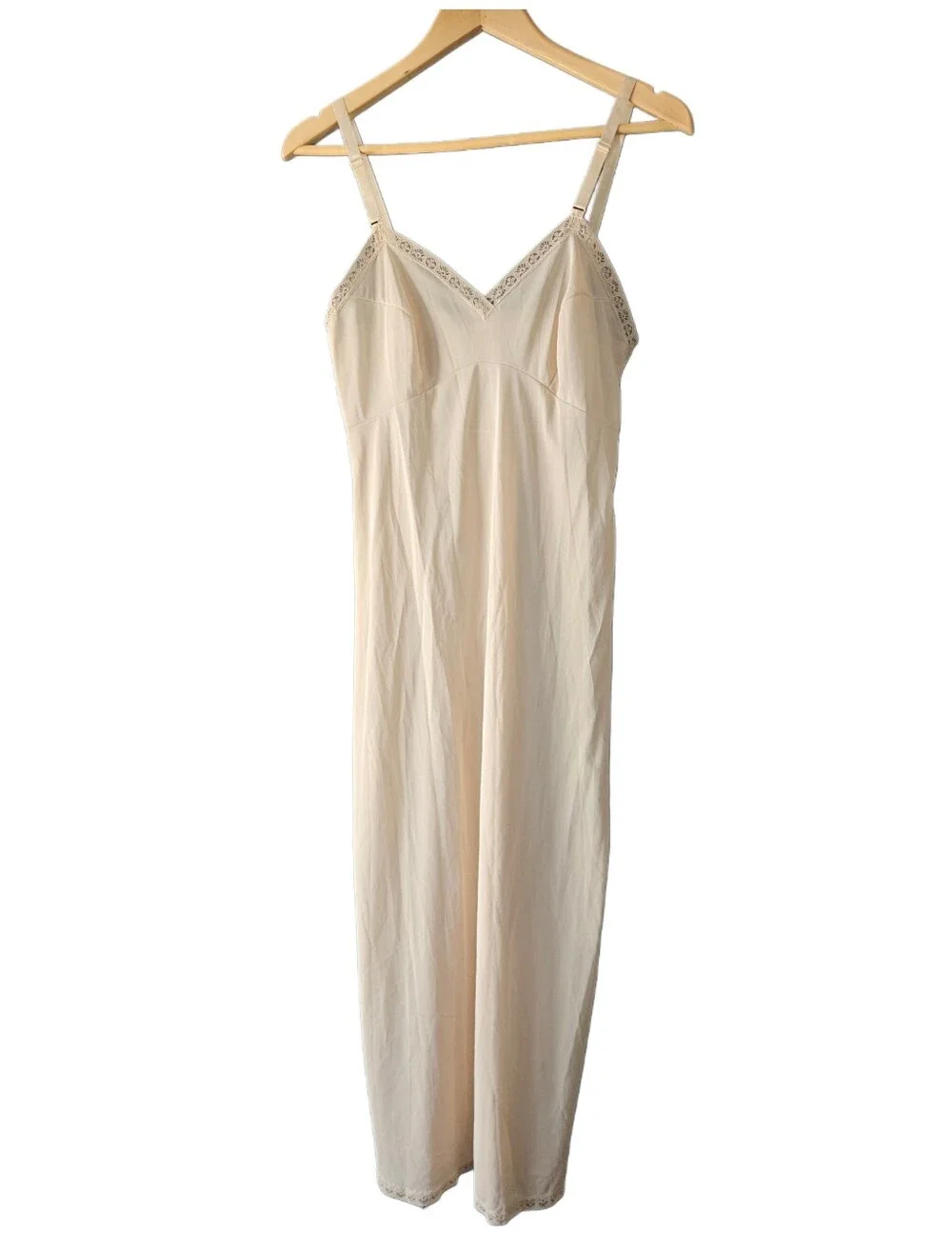 Vintage Lace-Trim Cream Satin Maxi Slip Dress - Picture 2 of 5